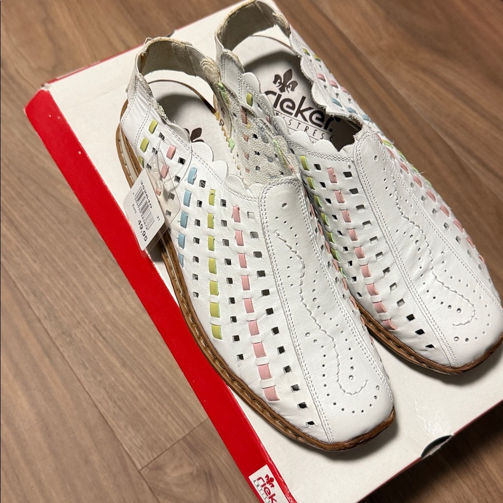 Rieker White and Pastel Slip-On Loafers